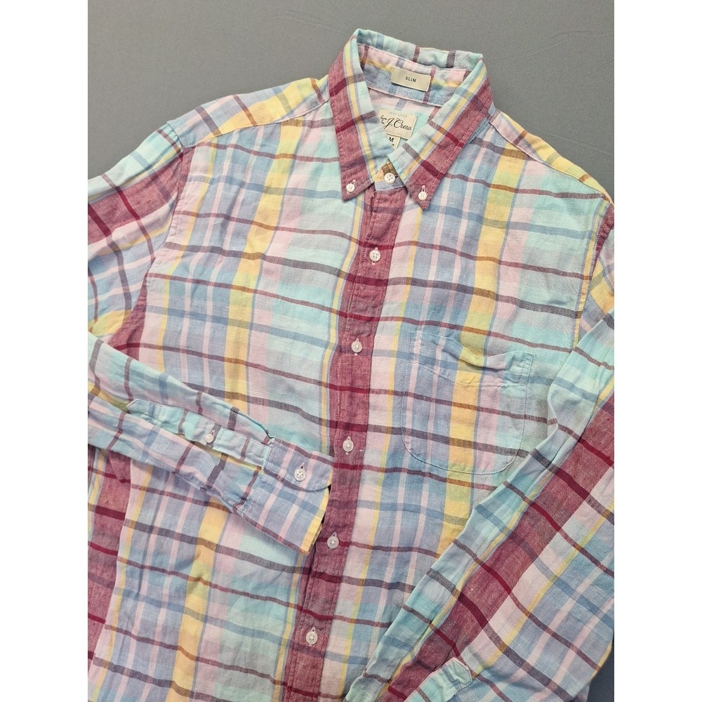 J Crew Baird Mcnutt‎ Irish Linen Mens Medium Slim Pastel Multicolor Plaid Easter